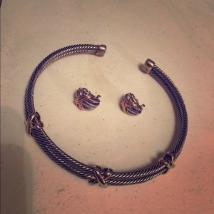 Choker and earring set twist silver gold